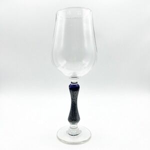 Gary Bolt 1999 Signed Canadian Studio Art Glass Wine Goblet Blue Silver Stem VTG